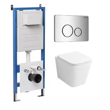 Комплект Унитаз подвесной с инсталляцией Grossman Style 97.4441S.05.10M безободковый, белый + Кнопка смыва хром глянцевый