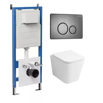 Комплект Унитаз подвесной с инсталляцией Grossman Style 97.4441S.05.42M безободковый, белый + Кнопка смыва графит сатиновый