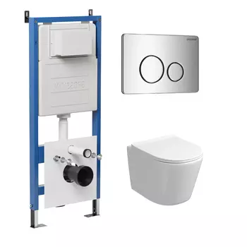 Комплект Унитаз подвесной с инсталляцией Grossman Style 97.4477S.05.10M безободковый, белый+ Кнопка смыва хром глянцевый