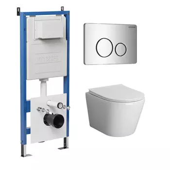 Комплект Унитаз подвесной с инсталляцией Grossman Style 97.4478S.05.10M безободковый, белый + Кнопка смыва хром глянцевый