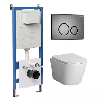 Комплект Унитаз подвесной с инсталляцией Grossman Style 97.4478S.05.42M безободковый, белый + Кнопка смыва графит сатиновый