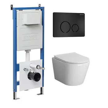 Комплект Унитаз подвесной с инсталляцией Grossman Style 97.4478BMS.05.21M безободковый, черный матовый + Кнопка смыва черная матовая