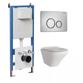 Комплект Унитаз подвесной с инсталляцией Grossman Style 97.4440S.05.12M безободковый, белый + Кнопка смыва хром сатиновый