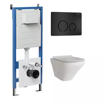 Комплект Унитаз подвесной с инсталляцией Grossman Style 97.4440S.05.21M безободковый, белый + Кнопка смыва черная матовая