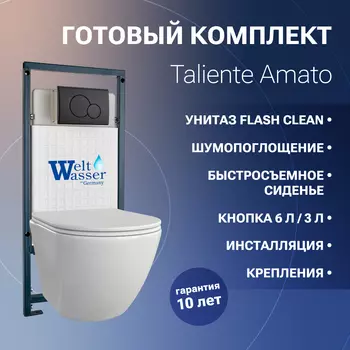 Комплект Унитаз подвесной Taliente Amato с микролифтом + Инсталляция WW MARBERG 507 + кнопка черная