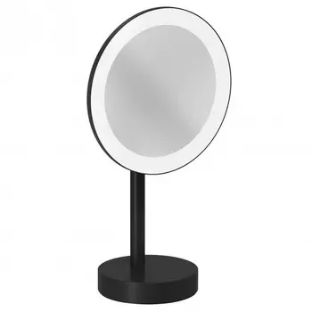 Косметическое зеркало Kludi Vela R 5899539F с подсветкой, 3-х кратное увеличение, черное матовое