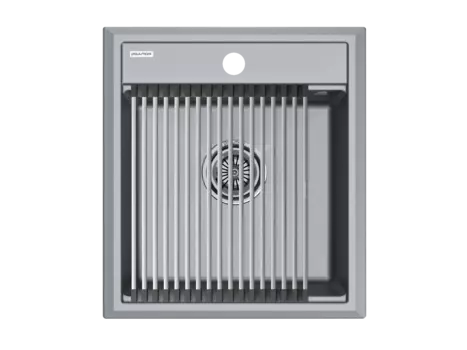 Кухонная мойка Paulmark STEPIA 45 + STEP PM114651-GRM+R375-BS серый металлик + Ролл-мат STEP