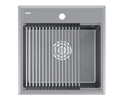 Кухонная мойка Paulmark STEPIA 50 + STEP PM115051-GRM+R375-BS серый металлик + Ролл-мат STEP