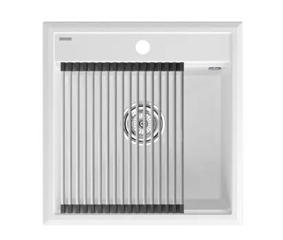 Кухонная мойка Paulmark STEPIA 50 + STEP PM115051-WH+R375-BS белый + Ролл-мат STEP