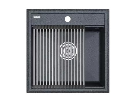 Кухонная мойка Paulmark STEPIA 50 + STEP PM115051-DG+R375-BS графит + Ролл-мат STEP