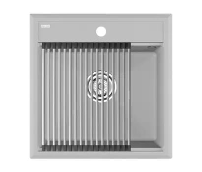 Кухонная мойка кварцевая Paulmark STEPIA 50+STEP PM115051-GRS+R375-BS 50 см серый дым с ролл-матом