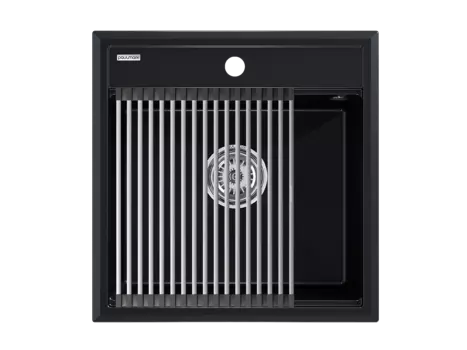 Кухонная мойка Paulmark STEPIA 50 + STEP PM115051-BLM+R375-BS черный металлик + Ролл-мат STEP
