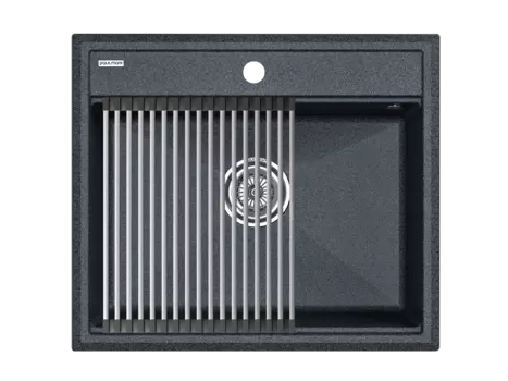 Кухонная мойка кварцевая Paulmark STEPIA 60+STEP PM115951-DG+R375-BS 60 см графит с ролл-матом