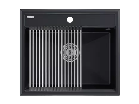 Кухонная мойка Paulmark STEPIA 60 + STEP PM115951-BLM+R375-BS черный металлик + Ролл-мат STEP