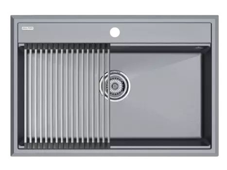 Кухонная мойка Paulmark STEPIA 80 + STEP PM117551-GRM+R375-BS серый металлик + Ролл-мат STEP