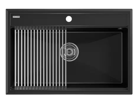 Кухонная мойка Paulmark STEPIA 80 + STEP PM117551-BLM+R375-BS черный металлик + Ролл-мат STEP