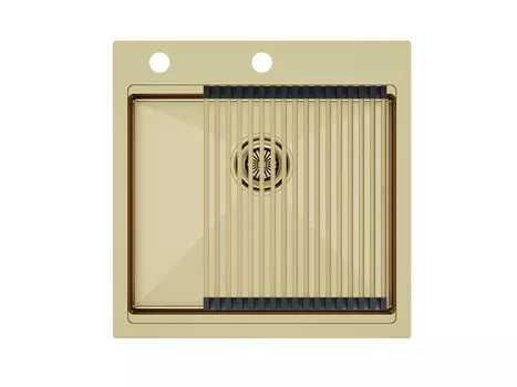 Кухонная мойка Paulmark KRONER-PRO 51 + PRO PM705151-BG+R405-BG брашированное золото + Ролл-мат PRO