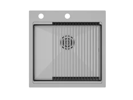 Кухонная мойка Paulmark KRONER-PRO 51 + PRO PM705151-BS+R405-BS нержавеющая сталь + Ролл-мат PRO