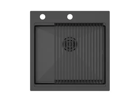 Кухонная мойка Paulmark KRONER-PRO 51 + PRO PM705151-GM+R405-GM вороненая сталь + Ролл-мат PRO