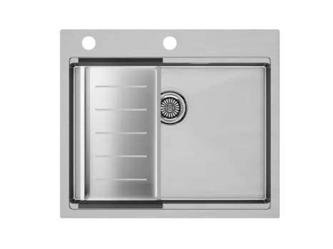 Кухонная мойка Paulmark KRONER-PRO 59 + ADVANCE PM705951-BS+A405-BS нержавеющая сталь + Коландер ADVANCE