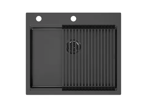 Кухонная мойка Paulmark KRONER-PRO 59 + PRO PM705951-GM+R405-GM вороненая сталь + Ролл-мат PRO