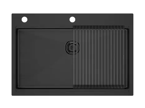 Кухонная мойка нержавеющая Paulmark KRONER-PRO 75+PRO PM707551-GM+R405-GM 75 см вороненая сталь с ролл-матом