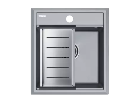 Кухонная мойка Paulmark STEPIA 45 + ADVANCE PM114651-GRM+A375-BS серый металлик + Коландер ADVANCE