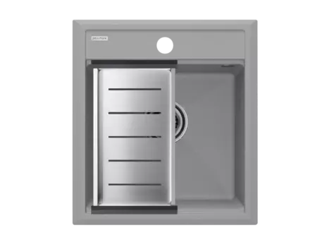Кухонная мойка нержавеющая Paulmark STEPIA 45+ADVANCE PM114651-GRS+A375-BS 45 см серый дым с коландером
