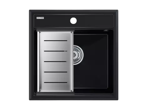 Кухонная мойка Paulmark STEPIA 50 + ADVANCE PM115051-BLM+A375-BS черный металлик + Коландер ADVANCE