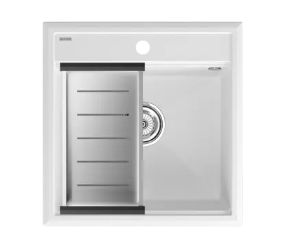 Кухонная мойка Paulmark STEPIA 50 + ADVANCE PM115051-WH+A375-BS белый + Коландер ADVANCE