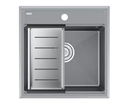 Кухонная мойка Paulmark STEPIA 50 + ADVANCE PM115051-GRM+A375-BS серый металлик + Коландер ADVANCE