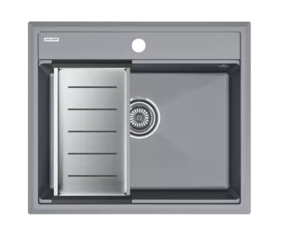 Кухонная мойка Paulmark STEPIA 60 + ADVANCE PM115951-GRM+A375-BS серый металлик + Коландер ADVANCE
