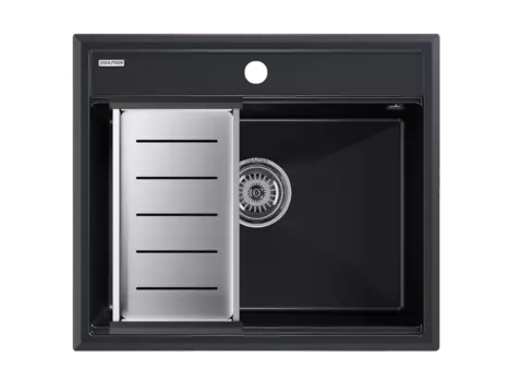 Кухонная мойка Paulmark STEPIA 60 + ADVANCE PM115951-BLM+A375-BS черный металлик + Коландер ADVANCE