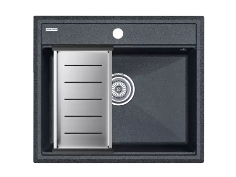 Кухонная мойка нержавеющая Paulmark STEPIA 60+ADVANCE PM115951-DG+A375-BS 59 см графит с коландером