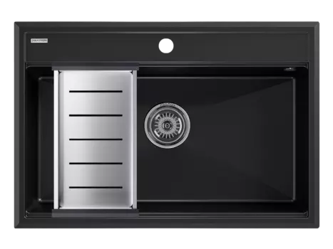 Кухонная мойка Paulmark STEPIA 80 + ADVANCE PM117551-BLM+A375-BS черный металлик + Коландер ADVANCE