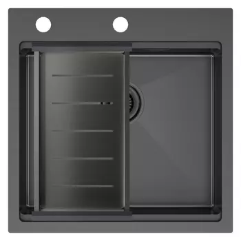 Кухонная мойка Paulmark KRONER-PRO 51 + ADVANCE PM705151-GM+A405-GM воронёная сталь