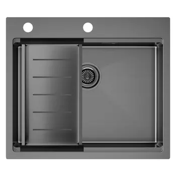 Кухонная мойка Paulmark KRONER-PRO 59 + ADVANCE PM705951-GM+A405-GM воронёная сталь