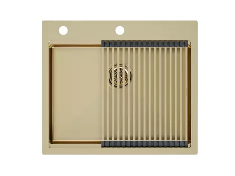 Кухонная мойка Paulmark KRONER-PRO 59 + PRO PM705951-BG+R405-BG брашированное золото + Ролл-мат PRO