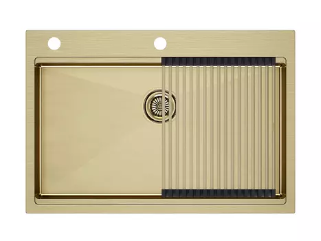 Кухонная мойка Paulmark KRONER-PRO 75 + PRO PM707551-BG+R405-BG брашированное золото + Ролл-мат PRO