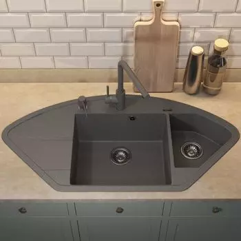 Кухонная мойка Uperwood Quartz Premium UPD-06-03 101 см угловая двухсекционная, серая