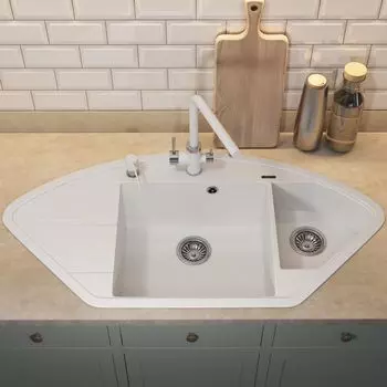 Кухонная мойка Uperwood Quartz Premium UPD-06-01 101 см угловая двухсекционная, белая