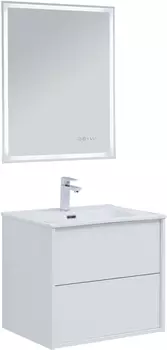 Мебель для ванной Aquanet Lino 60 см белая глянцевая 2 ящика