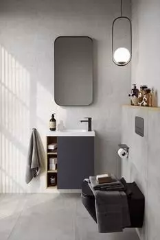 Мебель для ванной комнаты Aqwella Alba 60 см правая, подвесная, дерево светлое, фасад серый