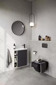 Мебель для ванной комнаты Aqwella Alba 60 см правая, подвесная, бетон светлый, фасад серый