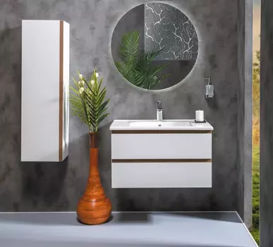 Мебель для ванной комнаты Armadi Art Capolda 849-085-WW 80 см белая с деревянными ручками