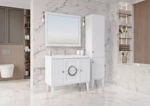 Мебель для ванной комнаты ASB-Woodline Федерика 100 см напольная, белый софт