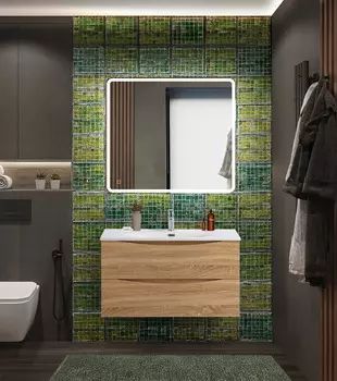 Мебель для ванной комнаты BelBagno MARINO-CER-N 90 см, подвесная, Rovere Bianco