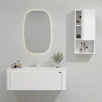 Мебель для ванной комнаты Black&White Universe 80 см матовая молочная белая, с подсветкой