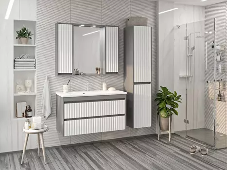 Мебель для ванной комнаты Brevita Balaton 100 см подвесная, белая, серая