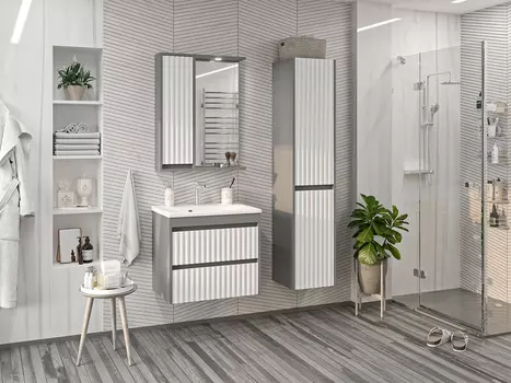 Мебель для ванной комнаты Brevita Balaton 65 см подвесная, белая, серая